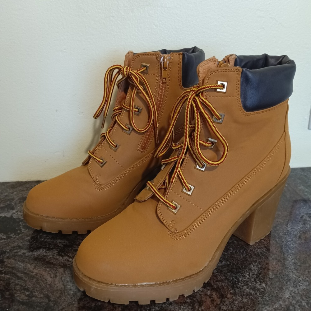 Zigisoho Womens Workboot Style Heeled Boots – Tan - Size 8 1/2 - Picture 3 of 10